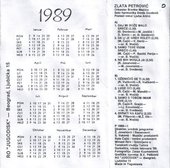 Zlata Petrovic 1989 Daj mi Boze malo srece z