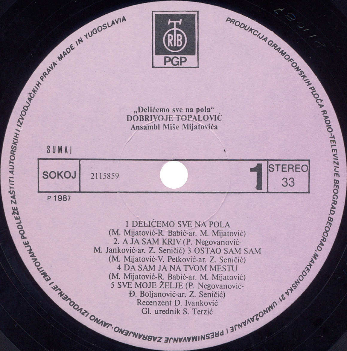 Dobrivoje Topalovic 21 10 1987 LP A strana